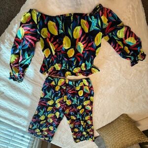 Colorful Leaf Print Two-Piece Set